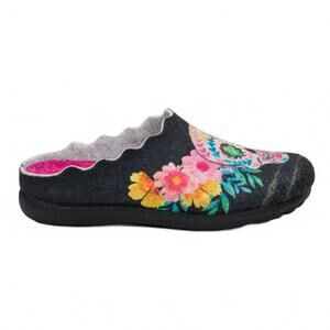NEW FLEXUS women's sugarskull wool slippers in black